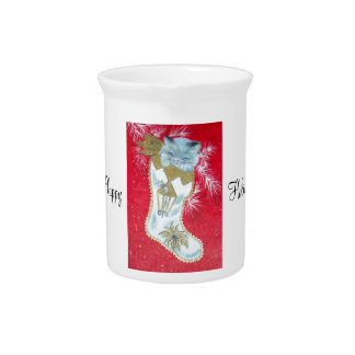 Vintage Christmas Mid Century Pastel Kitten Drink Pitcher