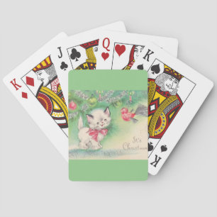 Vintage Christmas Mid Century Pastel Kitten Poker Cards