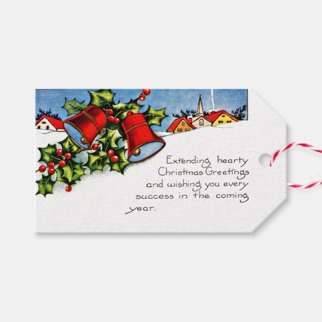 Vintage Christmas Mistletoe & Bells Gift Tags (Front (Horizontal))