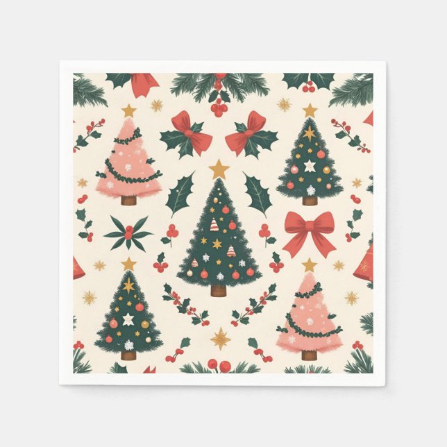 Vintage Christmas Mistletoe & Bows Holiday Napkins (Front)