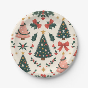 Vintage Christmas Mistletoe & Bows Holiday Paper Plates