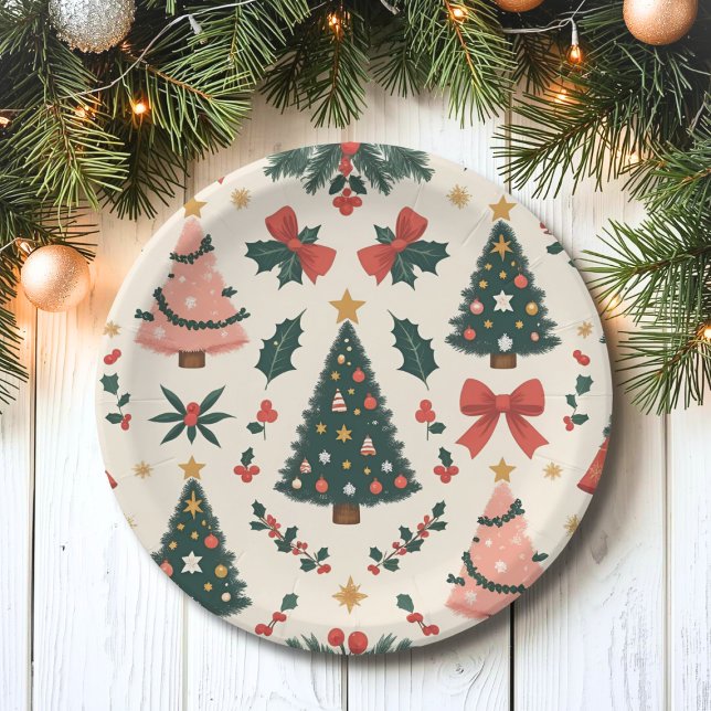 Vintage Christmas Mistletoe & Bows Holiday Paper Plates (Creator Uploaded)
