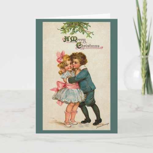 Vintage Christmas Mistletoe Kiss Greeting Card