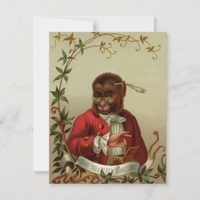 Vintage Christmas Monkey Holiday Card (Front)