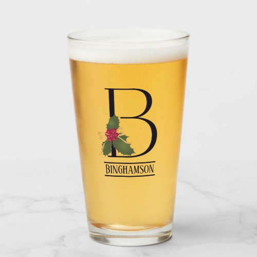 Vintage Christmas Monogram B Personalized Beer Glass