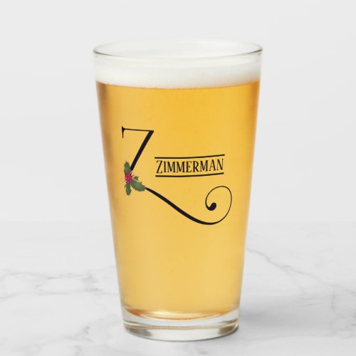 Vintage Christmas Monogram Z Personalized Beer Glass
