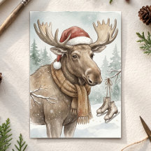 Vintage Christmas Moose Rustic Holiday Woodland