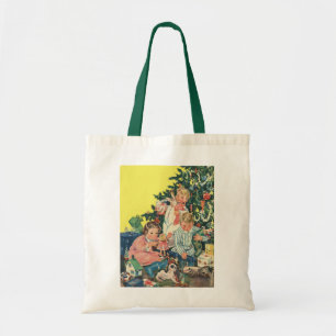 Vintage Christmas Morning, Children Opening Gifts Tote Bag