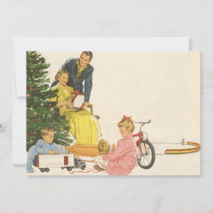Vintage Christmas Morning, Family Opening Presents Holiday Card