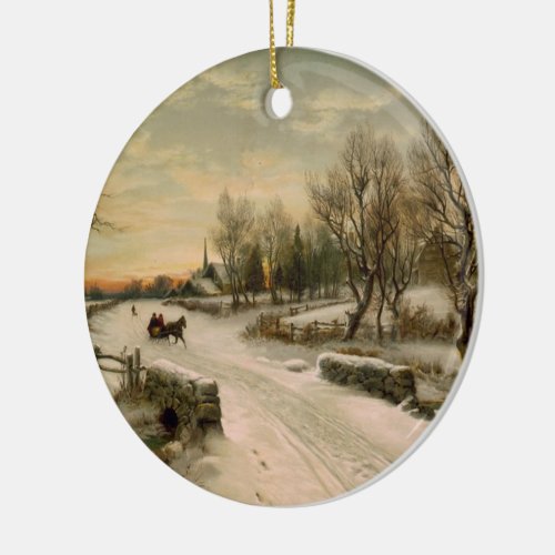 Vintage Christmas Morning Sleigh Ride Ceramic Ornament