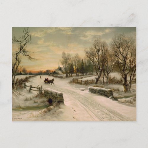 Vintage Christmas Morning Sleigh Ride Holiday Postcard