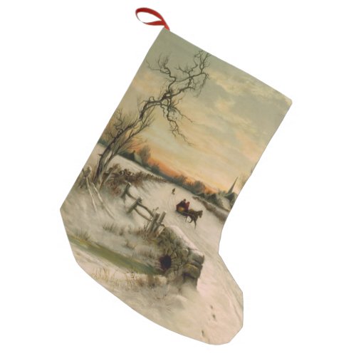 Vintage Christmas Morning Sleigh Ride Small Christmas Stocking