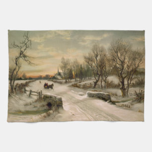 Vintage Christmas Morning Sleigh Ride Towel
