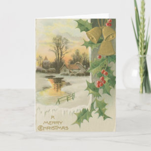 Vintage Christmas Morning Winter Scenery Holiday Card