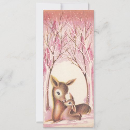 Vintage Christmas Mother Deer With Baby Holiday Card