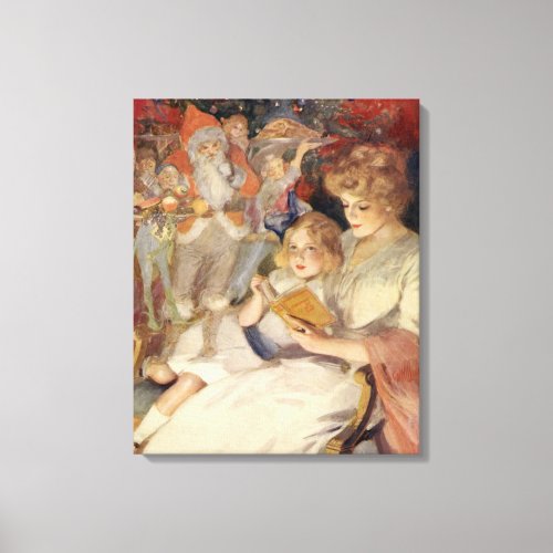 Vintage Christmas Mother Reading Bedtime Story Canvas Print