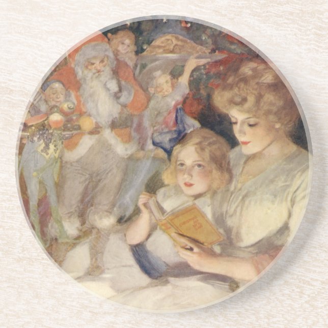 Vintage Christmas, Mother Reading Bedtime Story Coaster (Front)