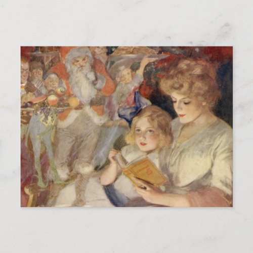 Vintage Christmas Mother Reading Bedtime Story Holiday Postcard