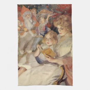 Vintage Christmas, Mother Reading Bedtime Story Kitchen Towel