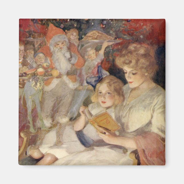 Vintage Christmas, Mother Reading Bedtime Story Magnet (Front)
