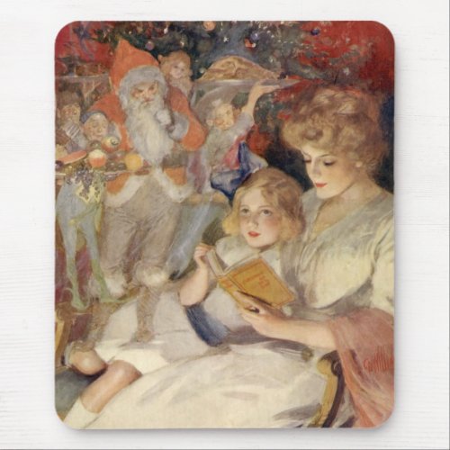 Vintage Christmas Mother Reading Bedtime Story Mouse Pad