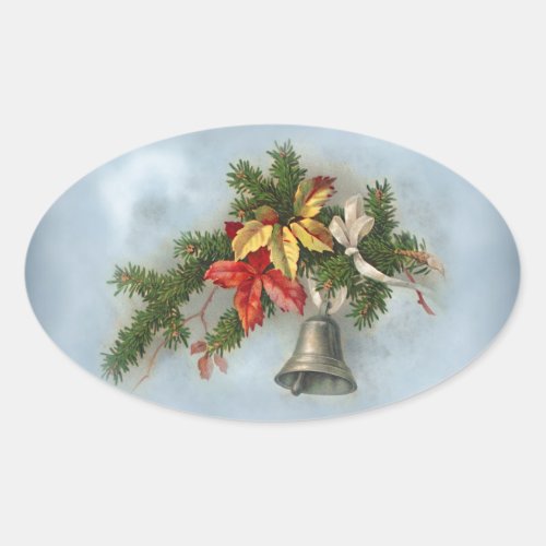 Vintage Christmas Motif with Bell Oval Sticker