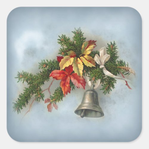 Vintage Christmas Motif with Bell Square Sticker