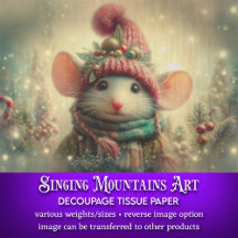 Vintage Christmas Mouse In Hat Decoupage