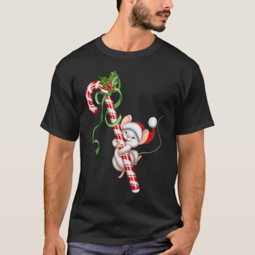 Vintage Christmas Mouse Sliding Down a Candy Cane  T_Shirt