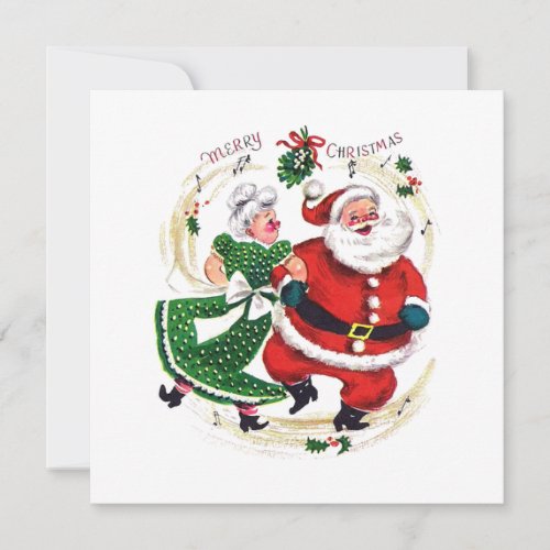 Vintage Christmas Mr And Mrs Claus Dancing Holiday Card