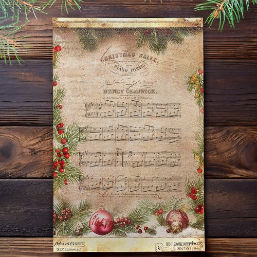 Vintage Christmas Music and Pine Decoupage Tissue Paper