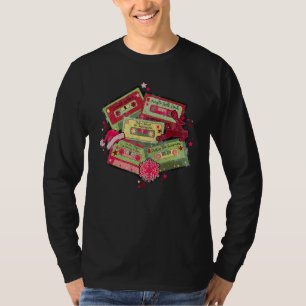 Vintage Christmas Music Cassette Tapes Santa Hat M T-Shirt
