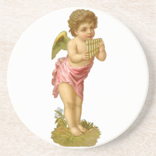 Vintage Christmas, Musician Angel with Pan Pipes Drink Coaster