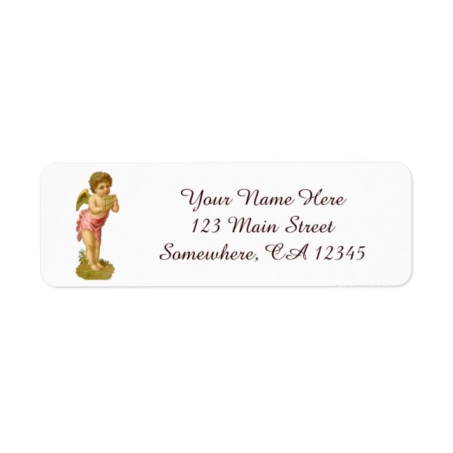 Vintage Christmas, Musician Angel with Pan Pipes Label (Front)