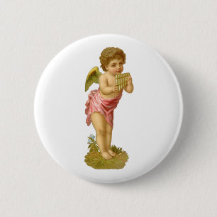 Vintage Christmas, Musician Angel with Pan Pipes Pinback Button