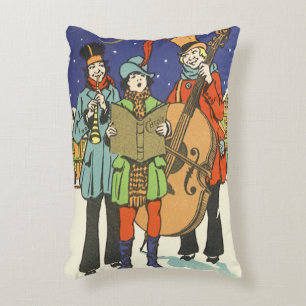 Vintage Christmas, Musicians Caroling with Music Accent Pillow