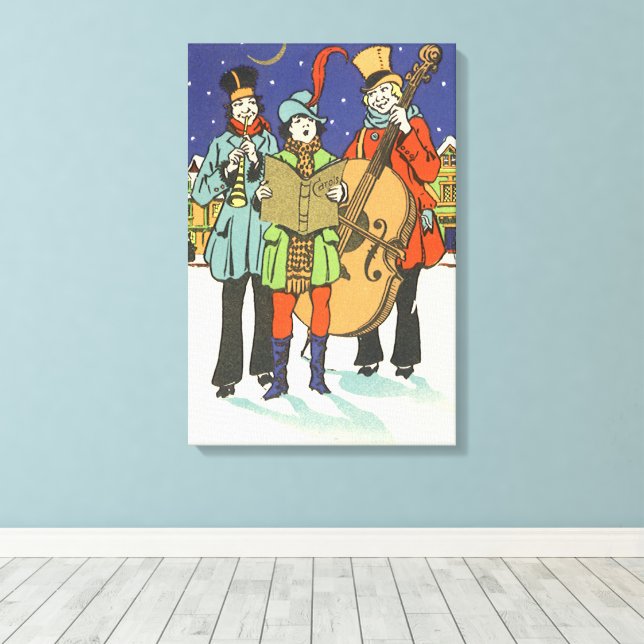 Vintage Christmas, Musicians Caroling with Music Canvas Print (Insitu(Wood Floor))
