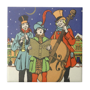Vintage Christmas, Musicians Caroling with Music Ceramic Tile