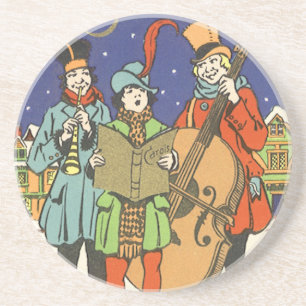 Vintage Christmas, Musicians Caroling with Music Drink Coaster