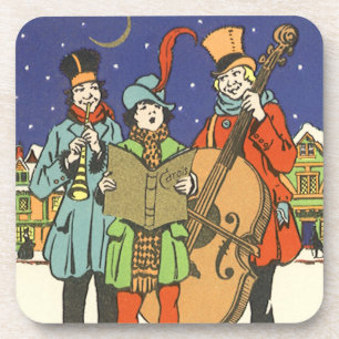 Vintage Christmas, Musicians Caroling with Music Drink Coaster