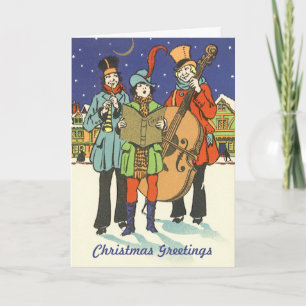 Vintage Christmas, Musicians Caroling with Music Holiday Card