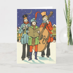 Vintage Christmas, Musicians Caroling with Music Holiday Card