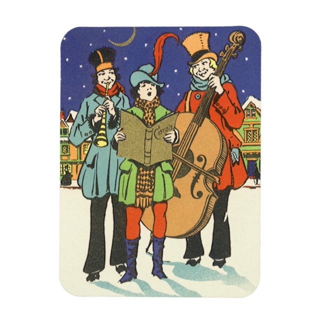 Vintage Christmas, Musicians Caroling with Music Magnet (Vertical)