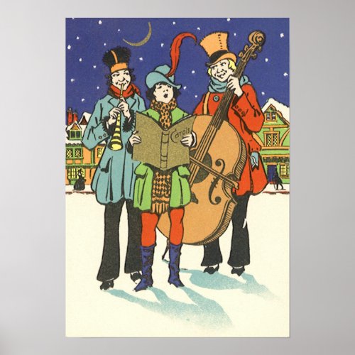 Vintage Christmas Musicians Caroling with Music Poster