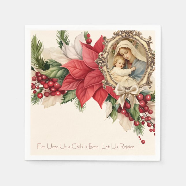 Vintage Christmas Napkins: Mary and Jesus Napkins (Front)