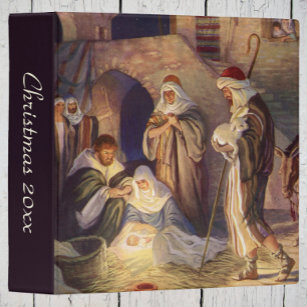 Vintage Christmas Nativity, 3 Shepherds and Jesus 3 Ring Binder