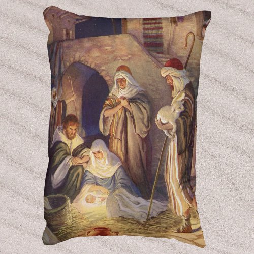 Vintage Christmas Nativity 3 Shepherds and Jesus Accent Pillow