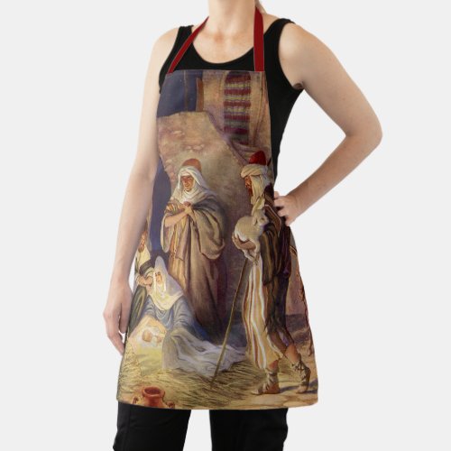 Vintage Christmas Nativity 3 Shepherds and Jesus Apron