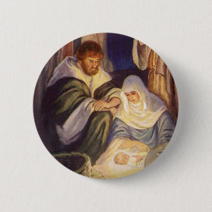 Vintage Christmas Nativity, 3 Shepherds and Jesus Button
