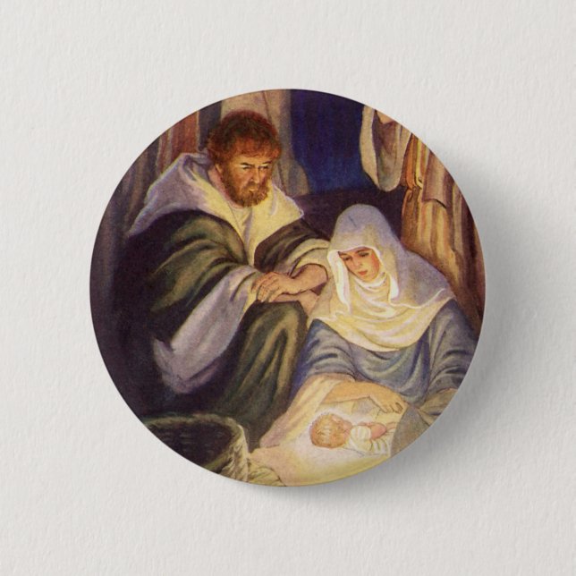 Vintage Christmas Nativity, 3 Shepherds and Jesus Button (Front)